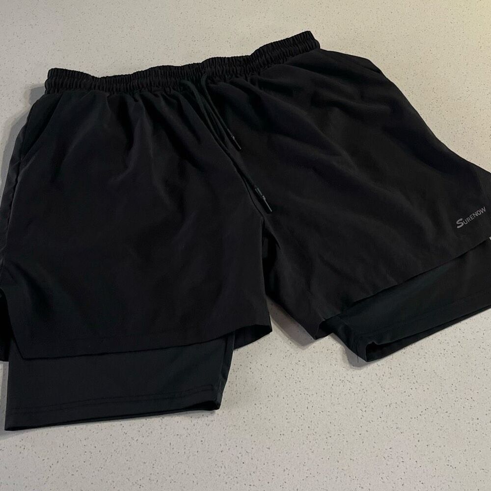 SureNow Sports 2 in 1 Stretch Waist Lined Active Shorts Size Large